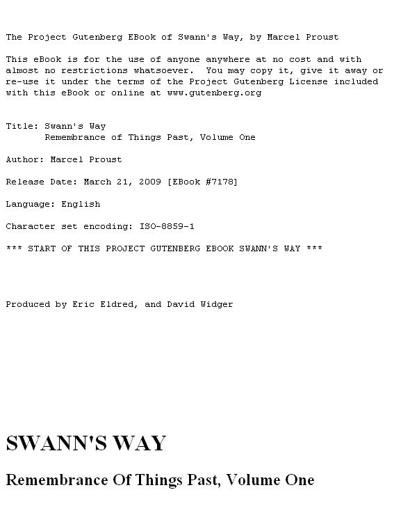 In Search of Lost Time: Swann's Way