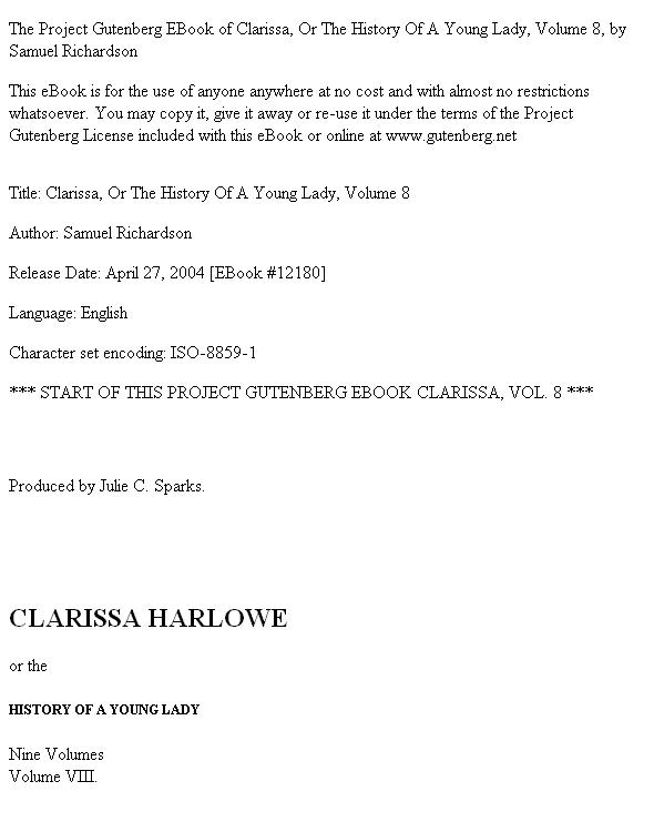 Clarissa Harlowe; or the history of a young lady — Volume 8